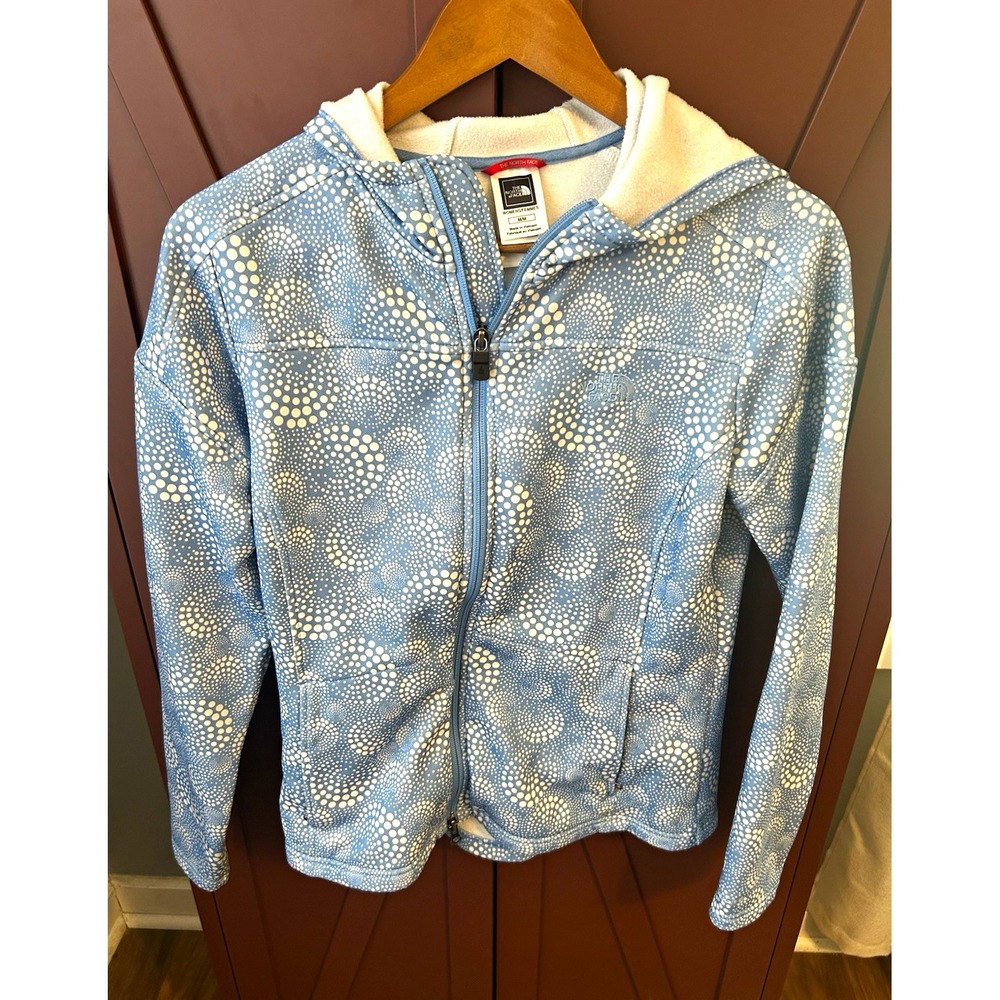 The North Face Women's Medium Blue White Print Full Zip Fleece Lined Jacket